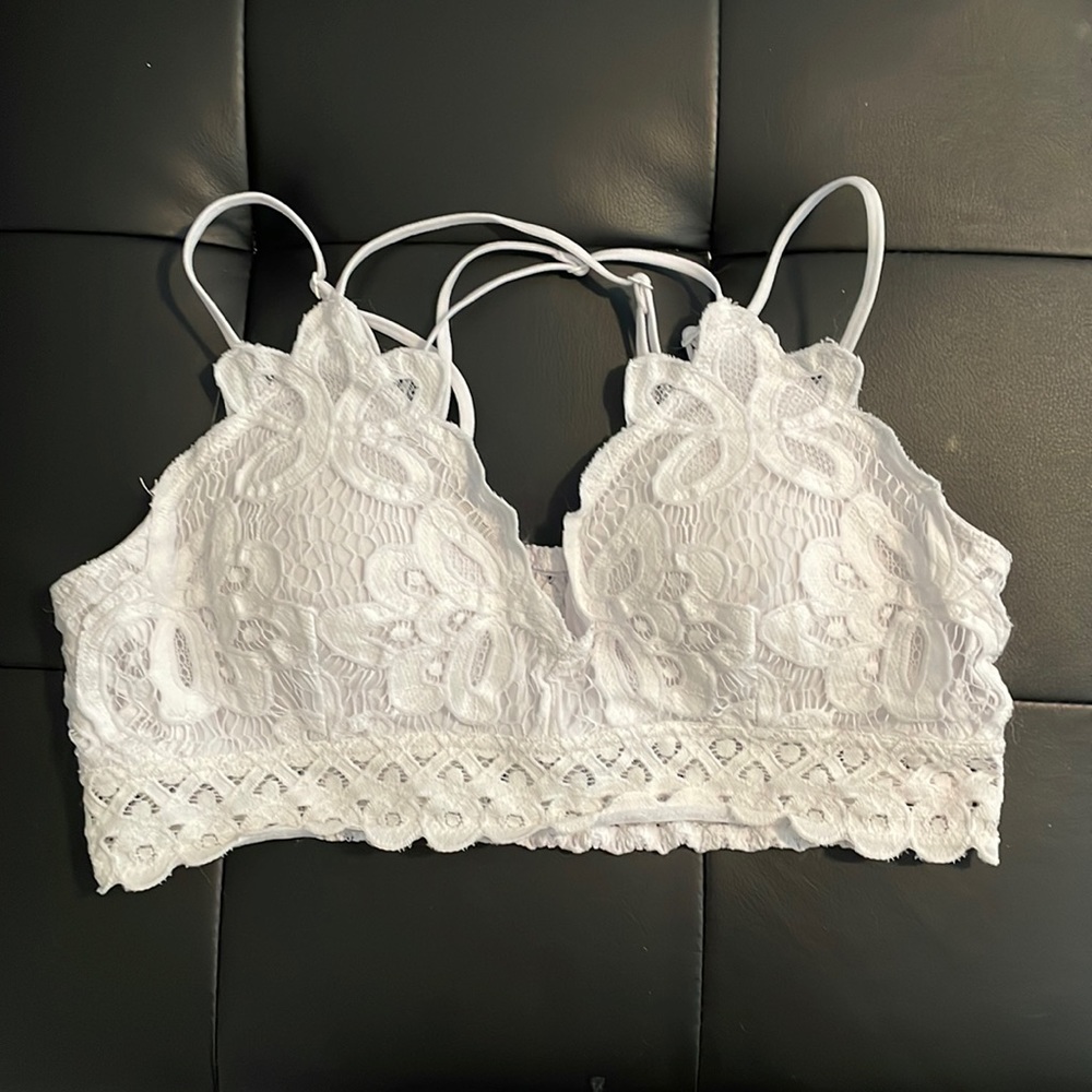 Pink Lily White Lace Bralette - XL